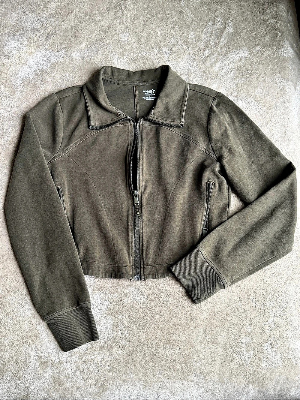 Old Navy Cropped Active Olive Fleece Jacket Women's Small